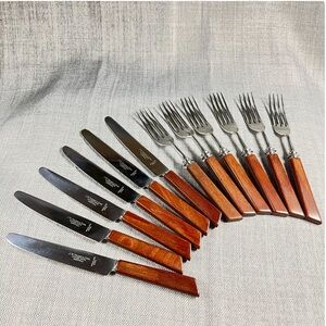 Vintage J.W. Holmes Sheffield 12 pcs Knife & Fork Set Stainless Bakelite Handles